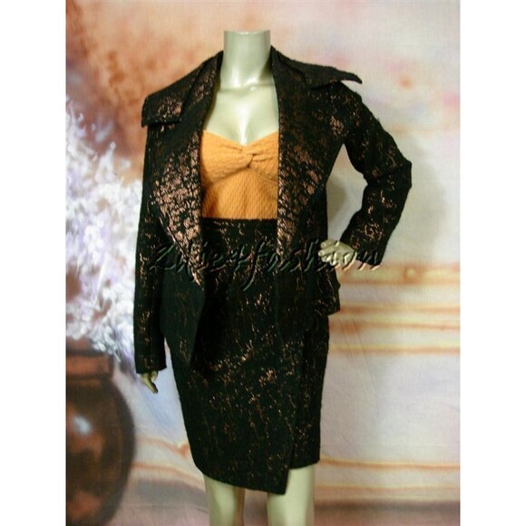 $4290 NWY DONNA KARAN Black Copper Alpaca Wool Jacket Skirt Suit 8 - Picture 1 of 6